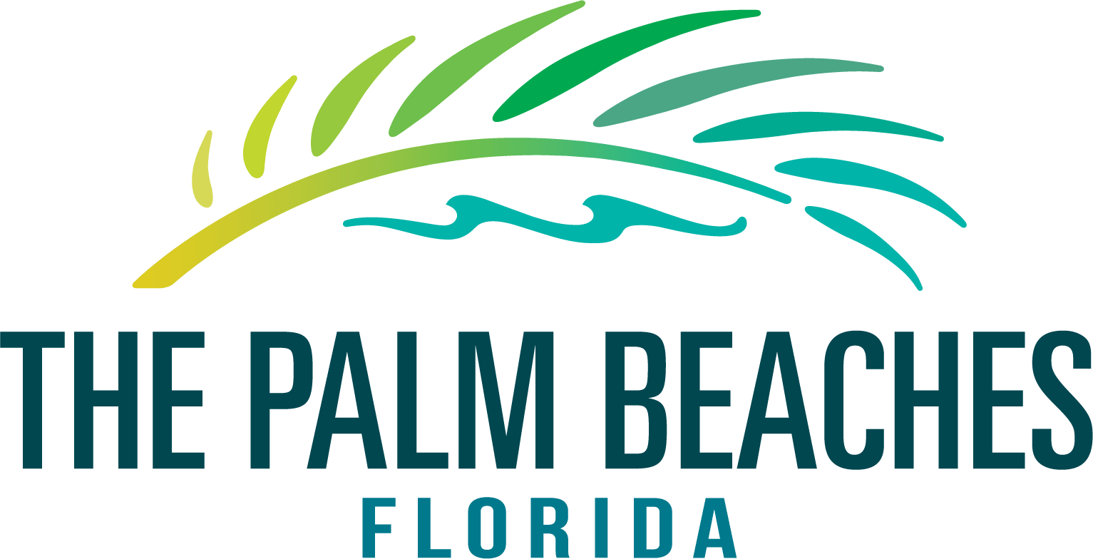 The logo for The Palm Beaches Florida featuring a stylized palm frond and waves