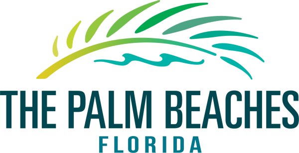 Ein lebendiges Logo mit einem stilisierten Palmwedel und Wellen, das ein tropisches Strandziel darstellt.