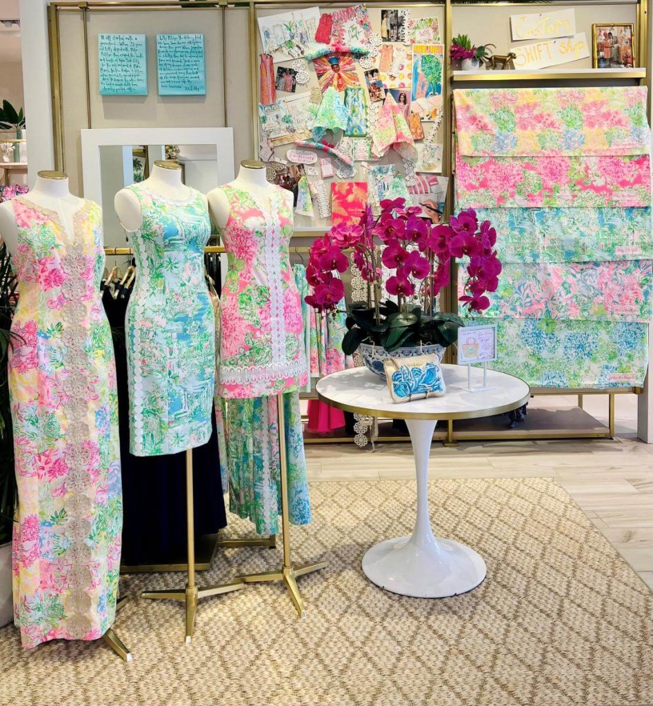 Colorful dresses on display in a store