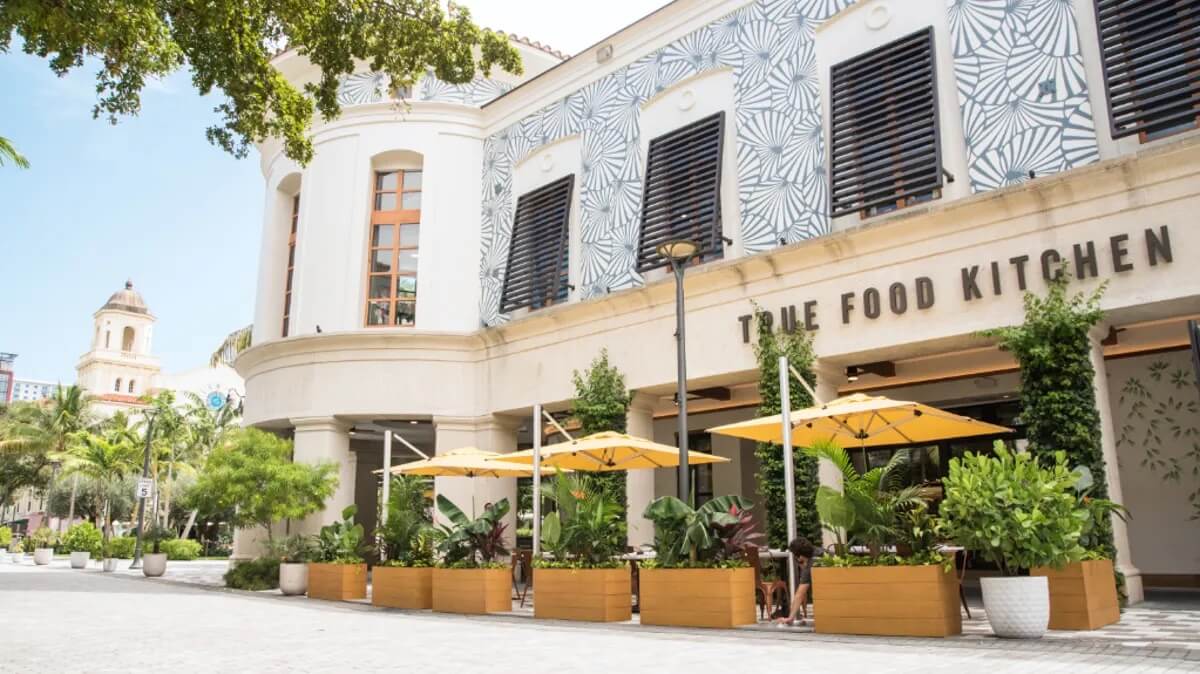 Exterior view of outdoor tables at True Food Kitchen restaurant