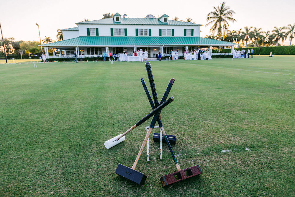 Croquet mallets on a lawn