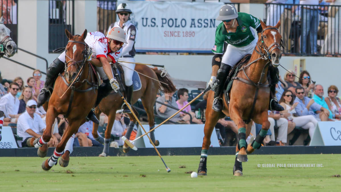Polo players on horses during a match