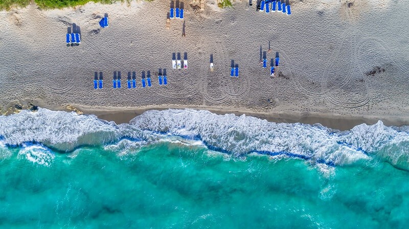 Aerial of cabana chairs on the beach