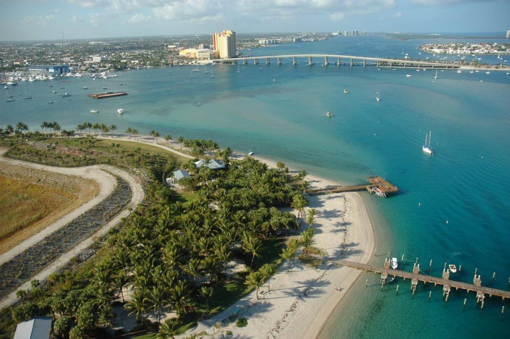 Partial aerial view of Peanut Island