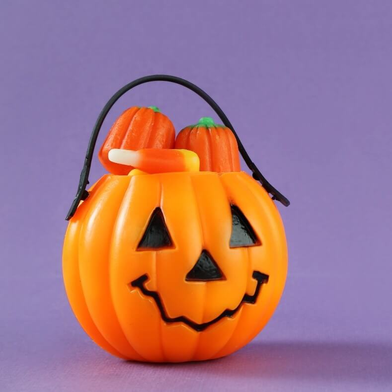 Jack-o'-lantern filled with candy.