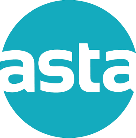 The word asta written in white lowercase letters inside a teal circle