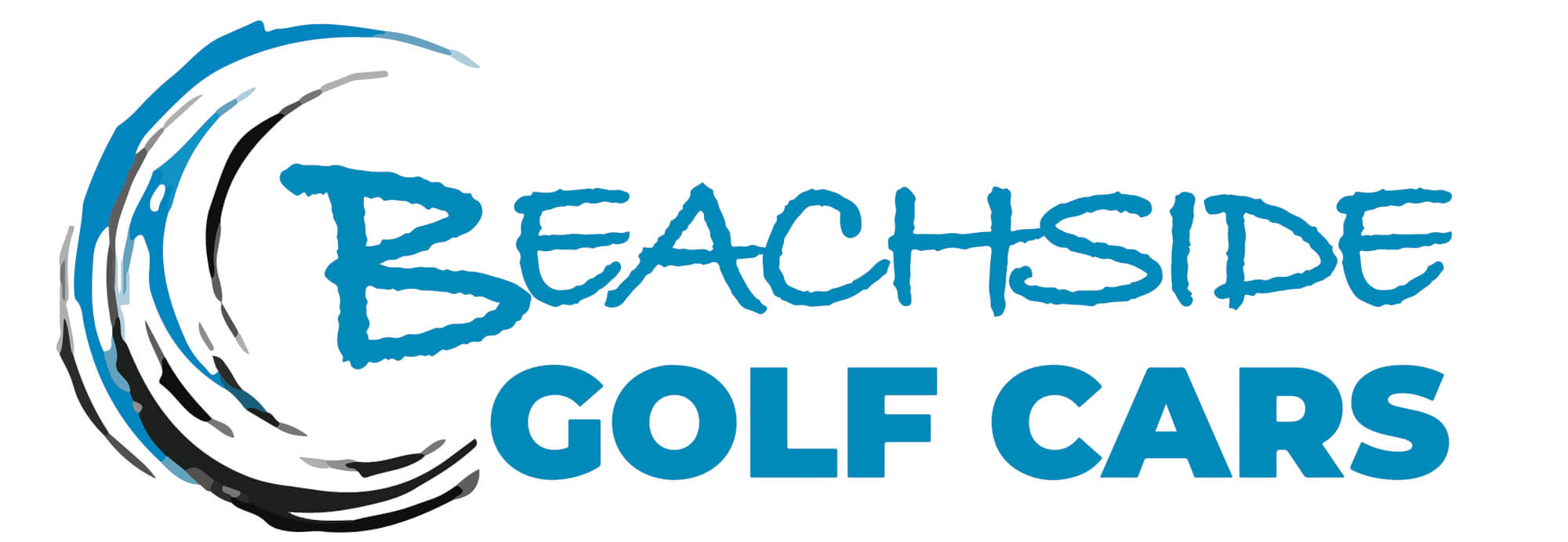 The logo for Beachside Golf Cars featuring a stylized wave graphic