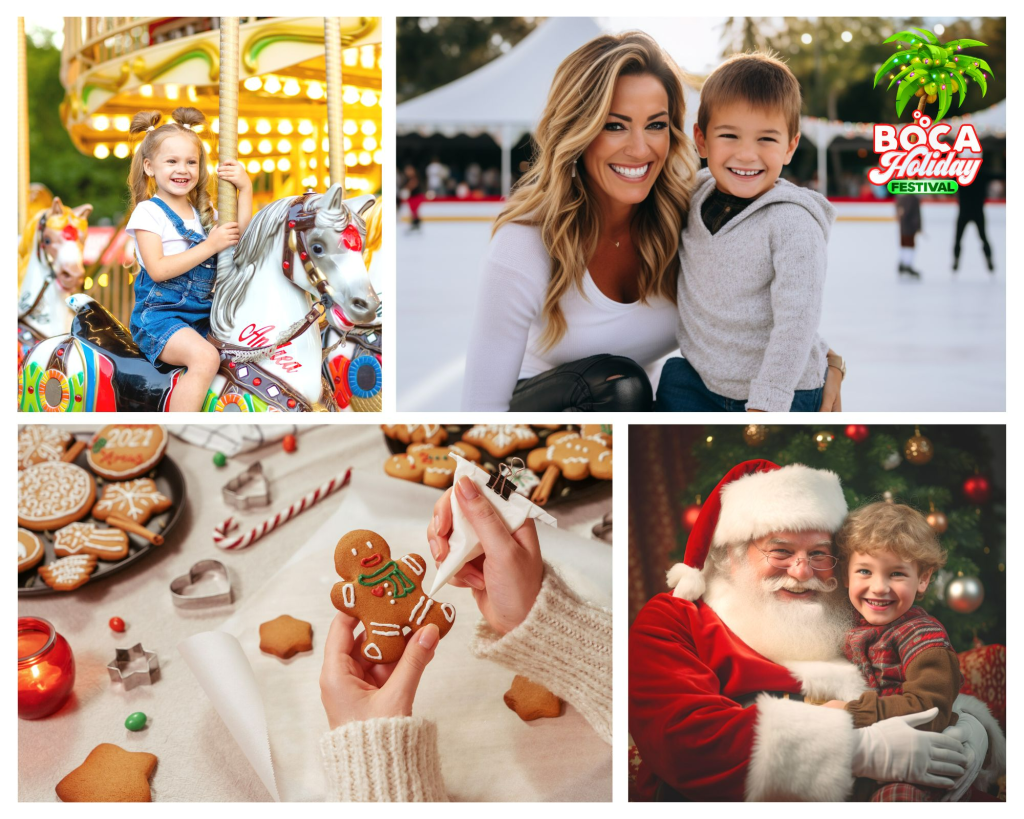 Collage of pictures of the Boca Holiday Festival