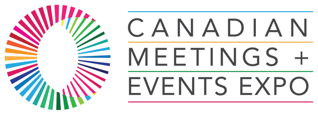 El logotipo de la Canadian Meetings + Events Expo, que presenta un diseño circular colorido