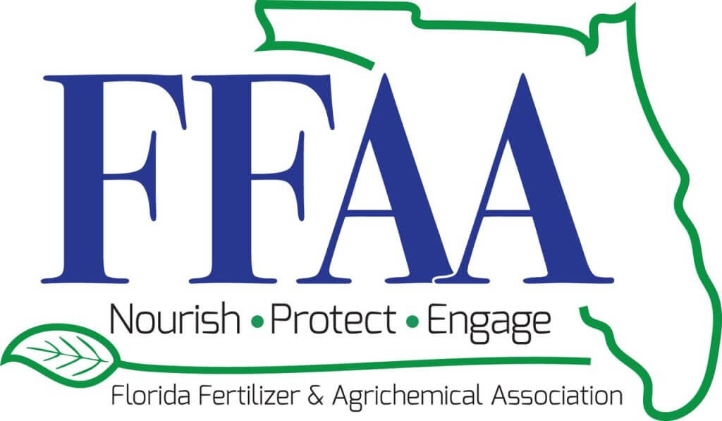 Logo of the Florida Fertilizer & Agrichemical Association with the slogan 'Nourish Protect Engage' and a green outline of the state of Florida