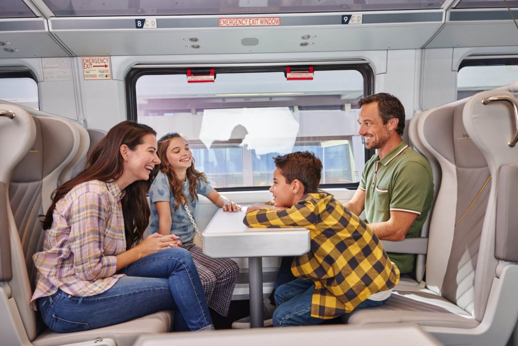 Family on the Brightline train