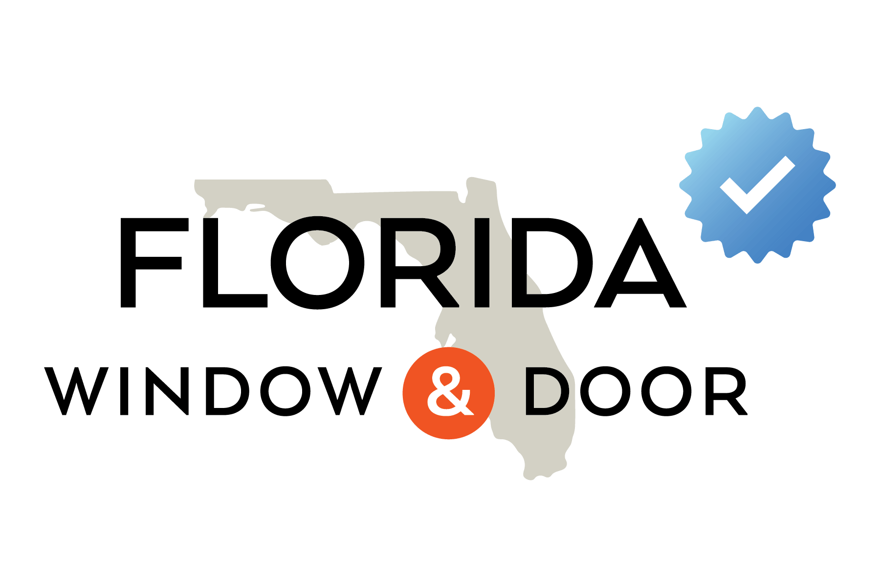 Logo for Florida Window & Door featuring a state map and a blue checkmark