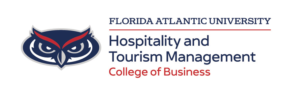 Florida Atlantic University's College of Business offers a program in Hospitality and Tourism Management, as indicated by the logo featuring an owl and text