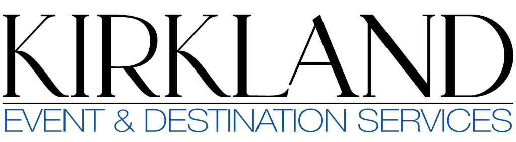 Le logo de Kirkland Event & Destination Services, avec un texte en noir et bleu