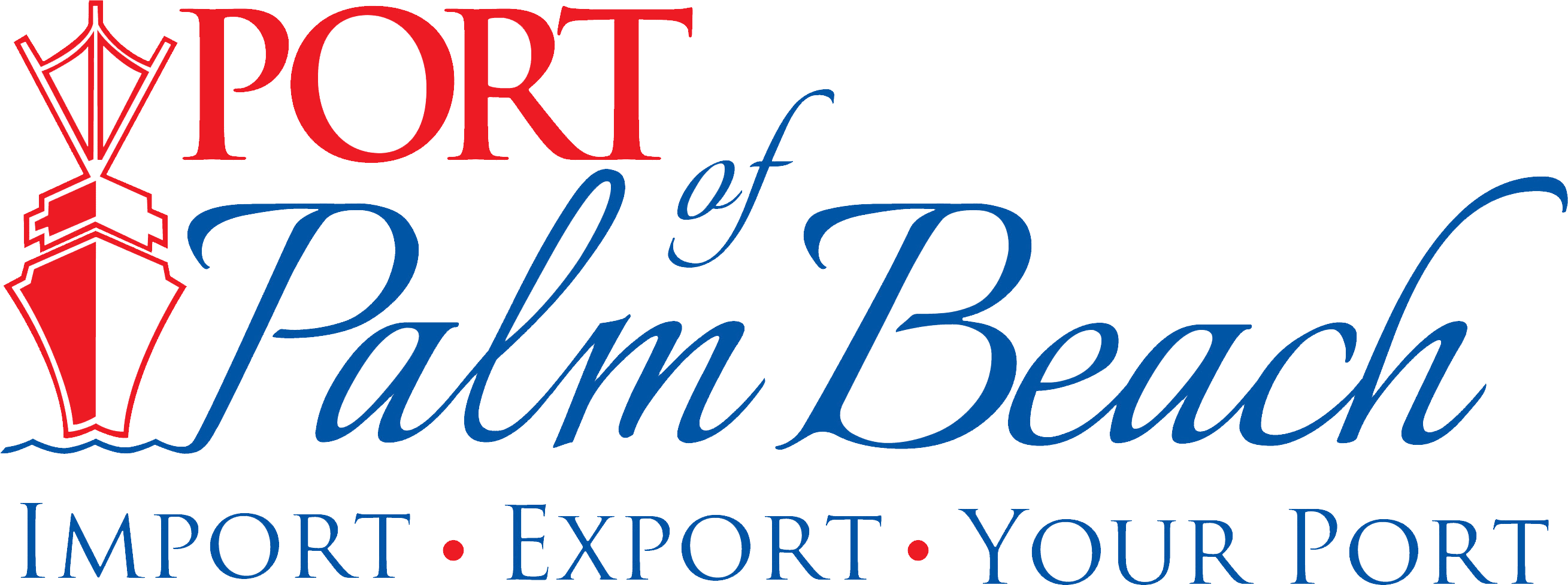 Port of Palm Beach logo featuring a stylized ship and palm tree in red and blue colors