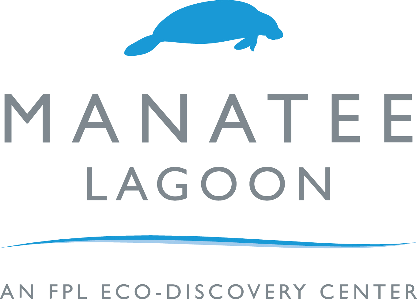 The logo for Manatee Lagoon, an FPL eco-discovery center, featuring a blue manatee silhouette