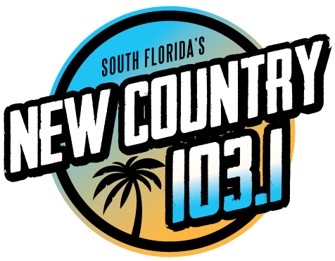 A circular logo for South Florida's New Country 103.1 radio station with a palm tree