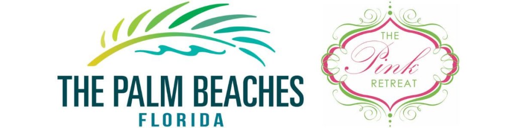 A serene beach scene with palm trees and gentle waves, alongside an elegant logo for a retreat