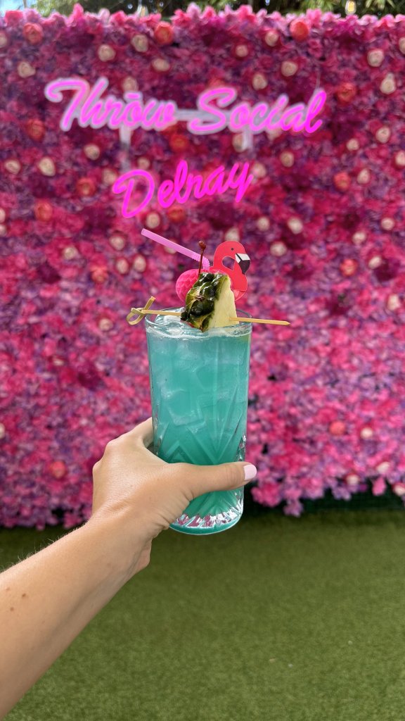 Blue cocktail at Throw Social