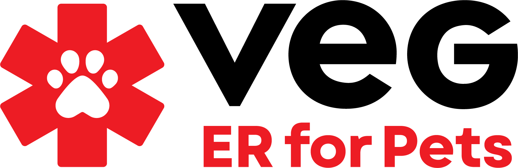 The logo for Veterinary Emergency Group featuring a red star and a white paw print