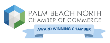 Palm Beach North Chamber of Commerce logo with award-winning chamber banner