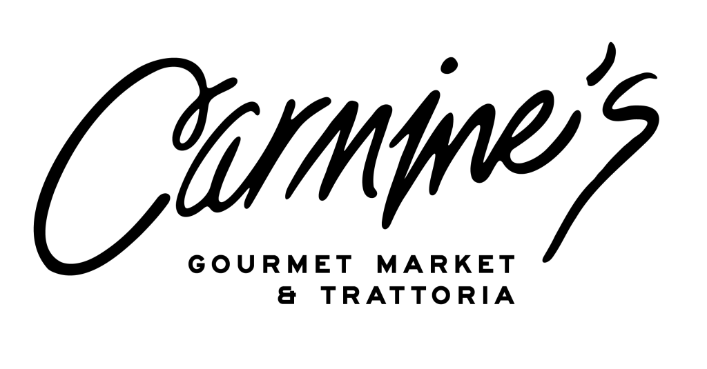 The logo for Carmine's Gourmet Market & Trattoria in black text on a white background