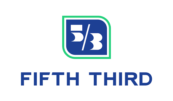 The logo for Fifth Third Bank featuring a blue square with a green border