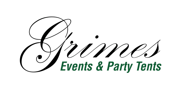 A logo for Grimes Events & Party Tents featuring elegant script and green text