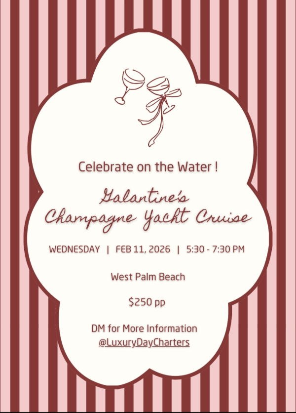 Un lujoso crucero en yate el Día de San Valentín, con champán y una pintoresca puesta de sol en West Palm Beach