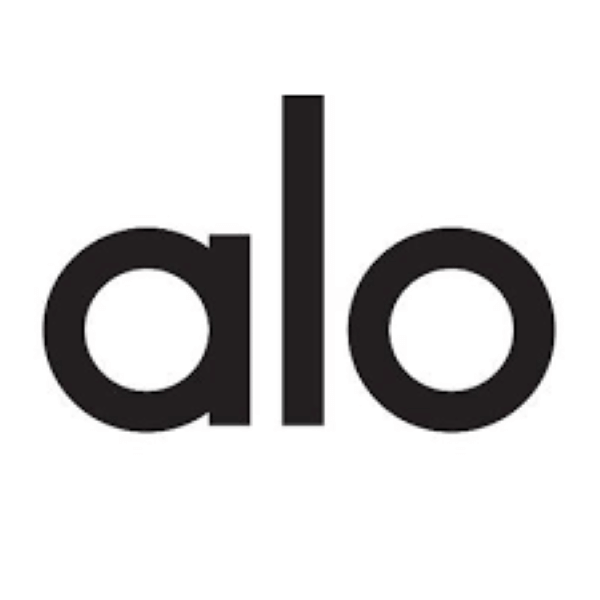 Schwarzes 'alo'-Logo auf weißem Hintergrund