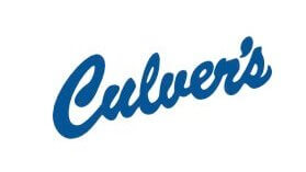 Le logo bleu du restaurant Culver's sur fond blanc