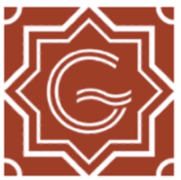 A geometric design featuring an intricate star pattern with a central 'G' logo