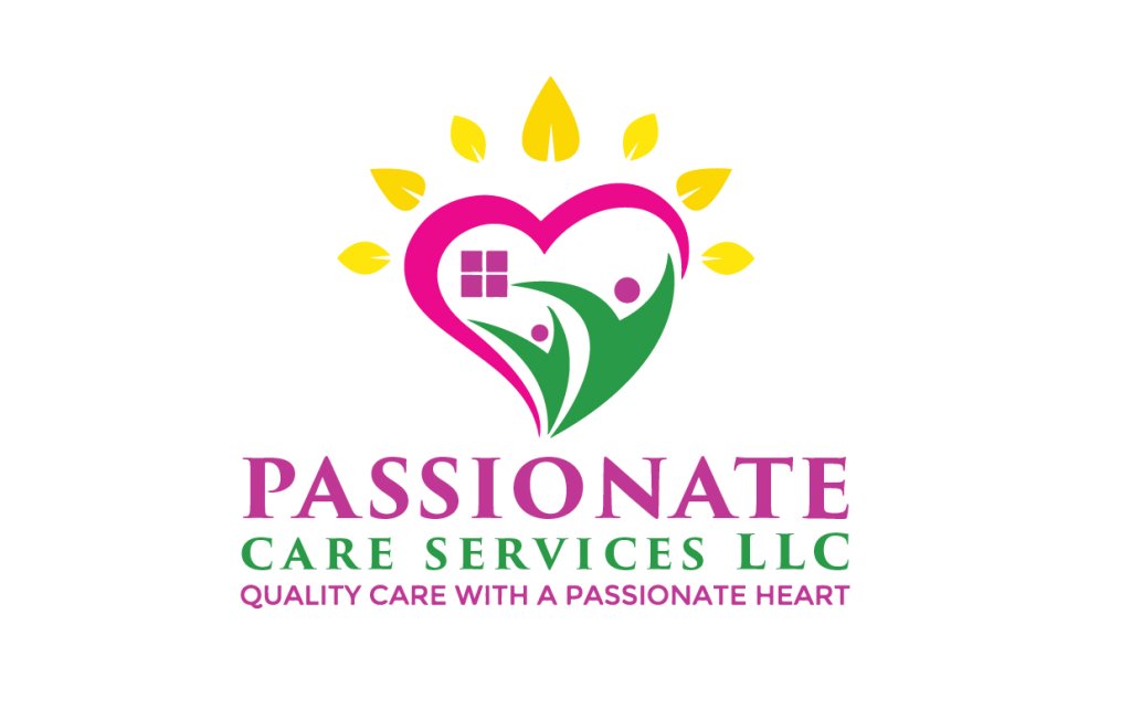 A logo for Passionate Care Services LLC featuring a heart, house, and people icons