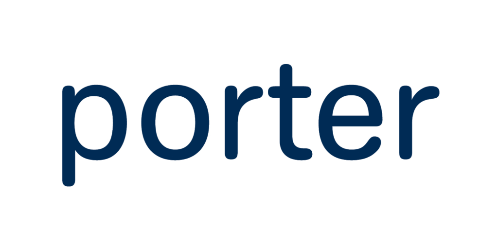 A sleek, dark blue logo spelling out 'porter' in a modern, sans-serif font