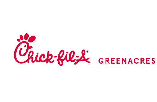 Le logo rouge de Chick-fil-A, avec le mot « Greenacres » à côté