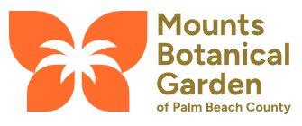 Das Logo des Mounts Botanical Garden im Palm Beach County mit einem orangefarbenen Schmetterlingssymbol