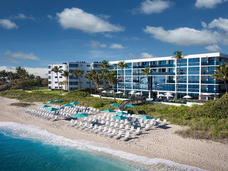 Aerial beachside view of the Tideline Palm Beach Ocean Resort and Spa